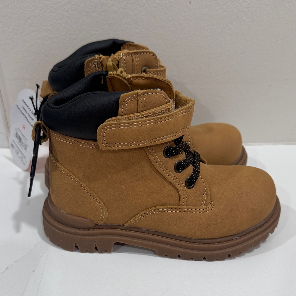 Kids Tan Lace-Up Ankle Boots